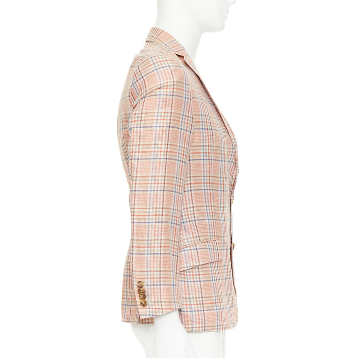 ETRO Superleggera pink blue checkered linen cotton summer blazer IT50 L