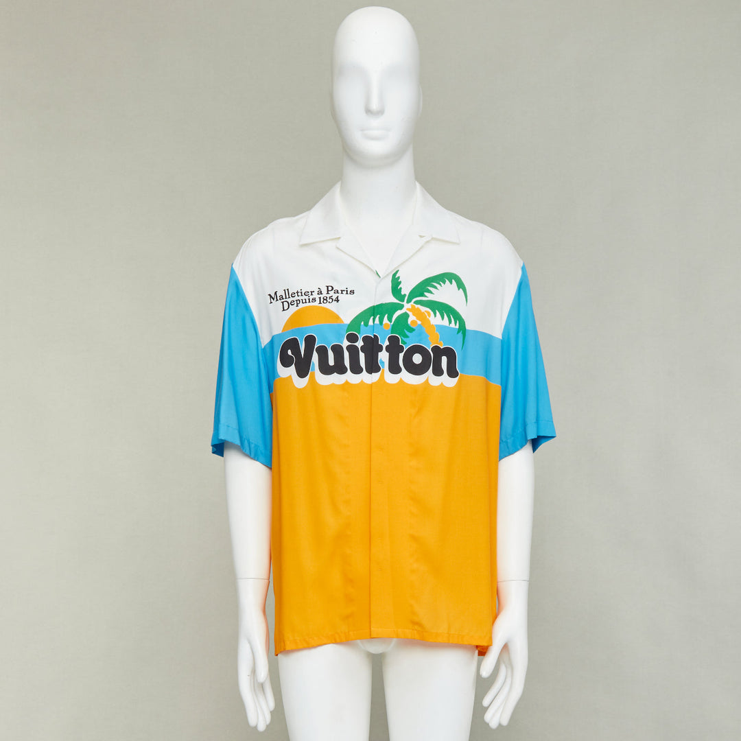 rare LOUIS VUITTON 2024 VIP LVers Limited yellow blue lyocell bowling shirt L