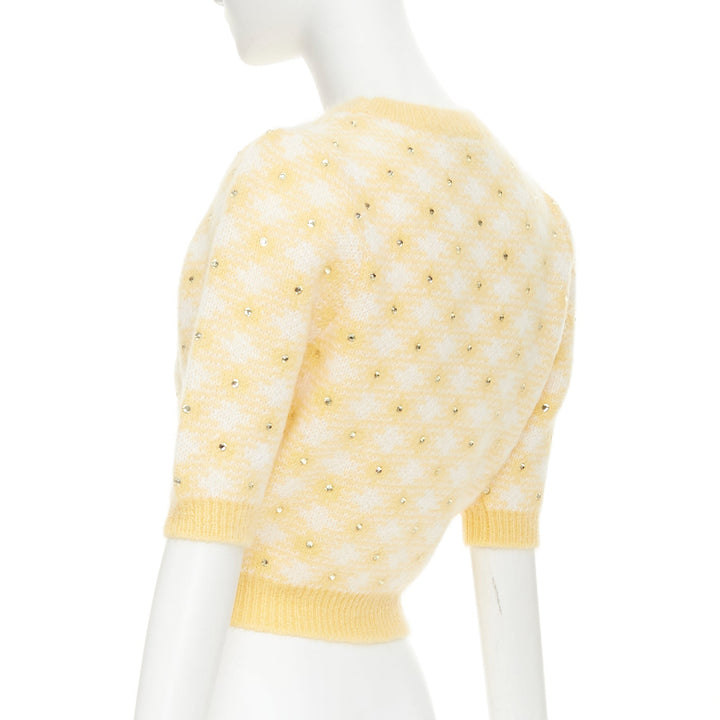 ALESSANDRA RICH Vichy Crystal embellished checked mohair blend top IT38 XS