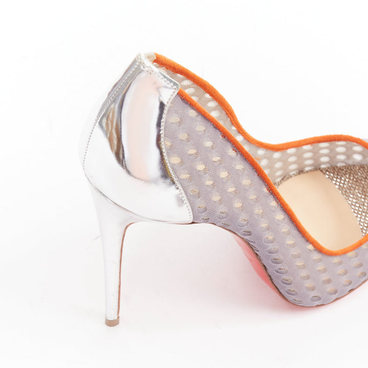 CHRISTIAN LOUBOUTIN Follies Resille 100 Tis Alveo Pierre grey silver pump EU37.5