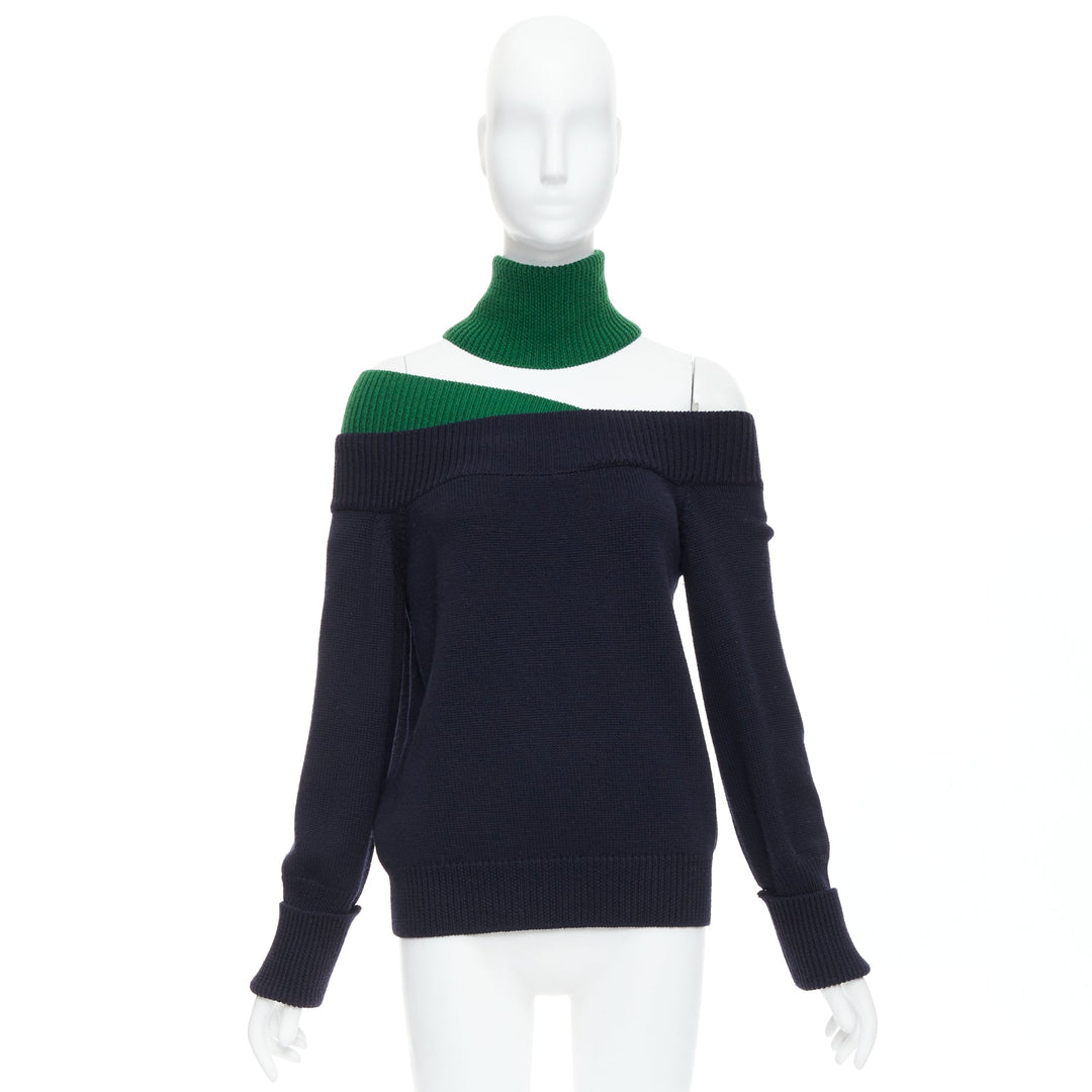 MONSE navy green merino wool asymmetric cut out  sweater S