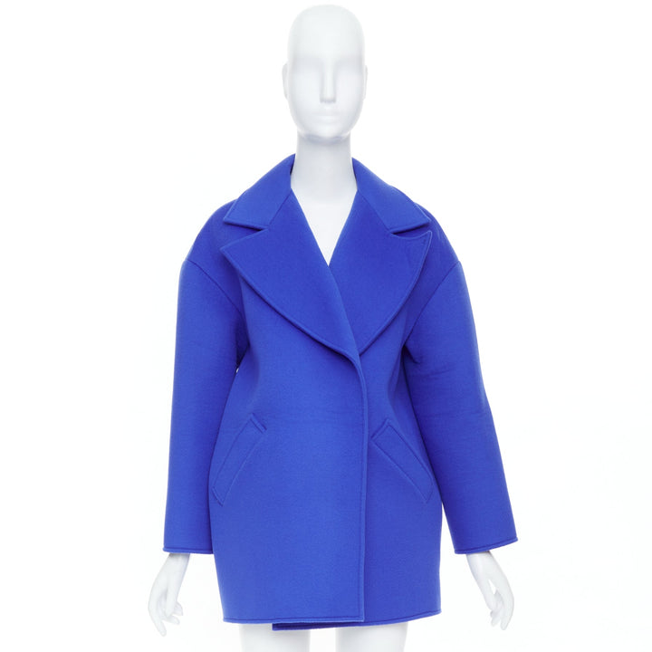 OSCAR DE LA RENTA 17F cobalt wool cotton cashmere blend boxy felt winter coat S