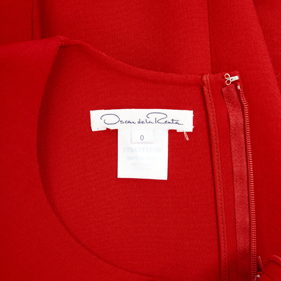 OSCAR DE LA RENTA S18 red virgin wool crepe shift dress US0 XXS