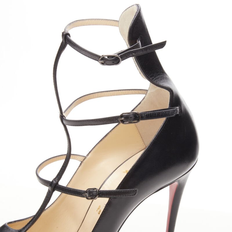 CHRISTIAN LOUBOUTIN Kadreyana 100 black caged strappy leather pump EU38