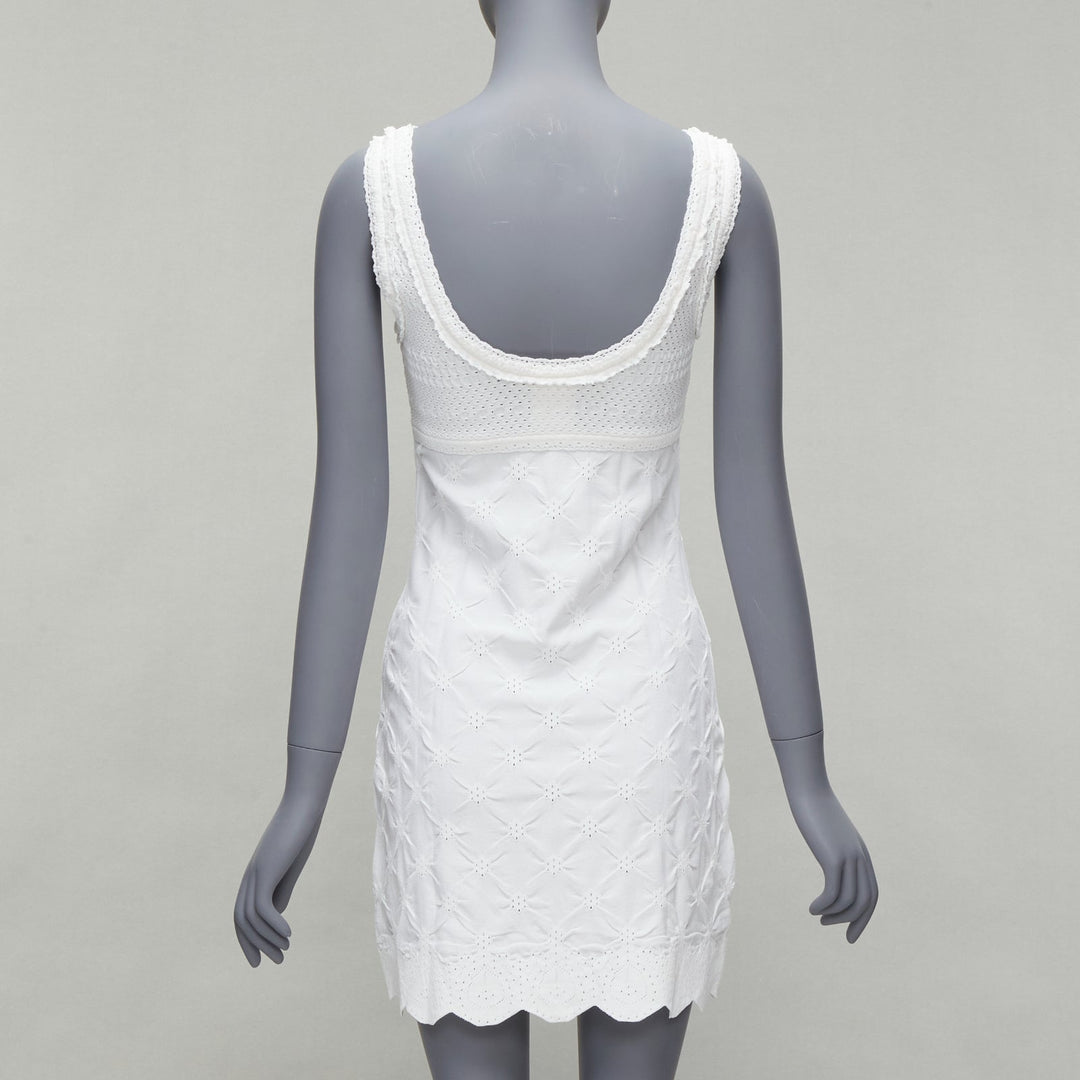 CHANEL Karl Lagerfeld 2011 CC buttons white lace knitted mini dress FR34 XS