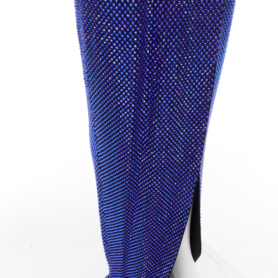 ALEXANDRE VAUTHIER  blue black strass sweetheart bustier high slit gown