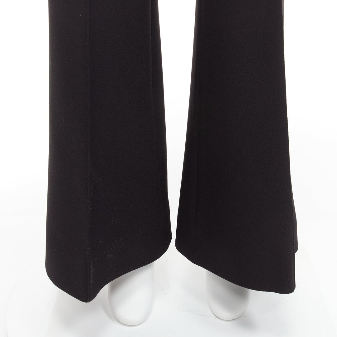ELLERY black textured crepe minimal classic wide leg flared pants US8 L