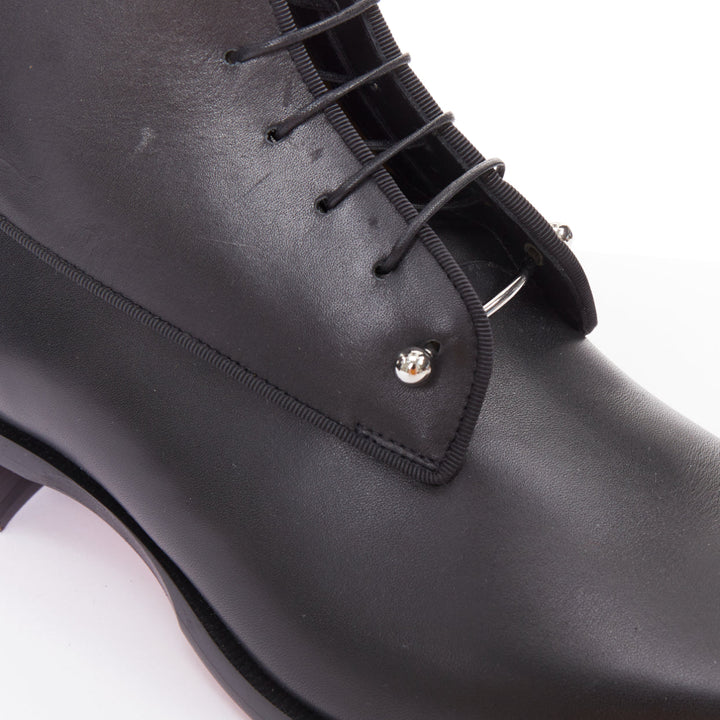 CHRISTIAN LOUBOUTIN Chambeli Boot Flat black barbell lace leather boot EU43 US10