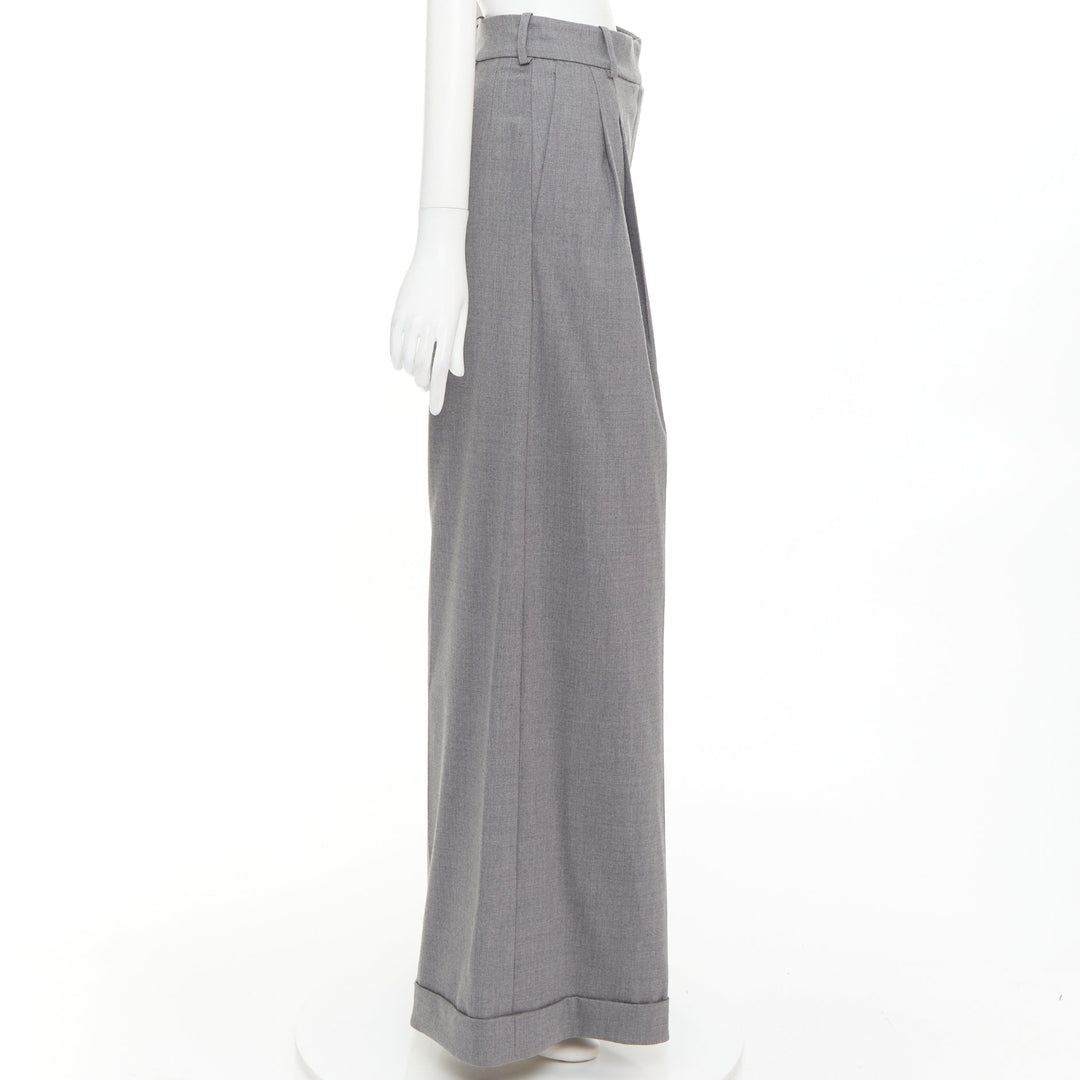 ALEXANDRE VAUTHIER COUTURE grey rolled hem high waist pleat front wide leg pants