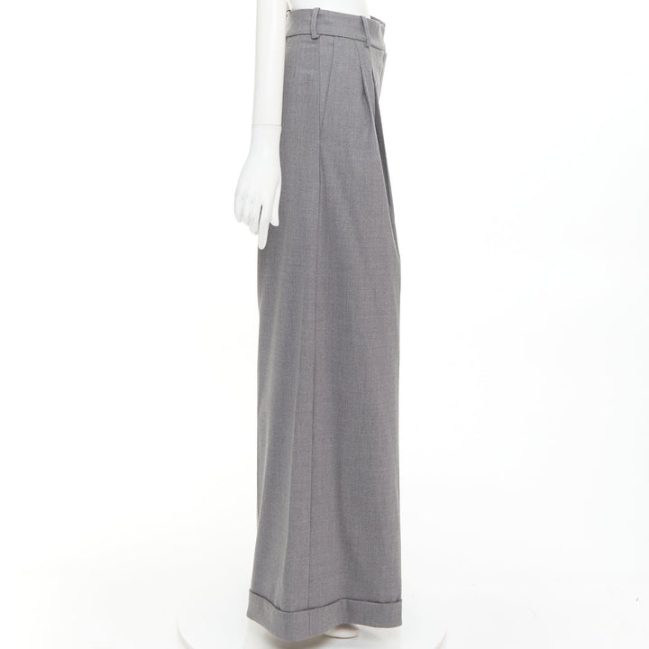 ALEXANDRE VAUTHIER COUTURE grey rolled hem high waist pleat front wide leg pants