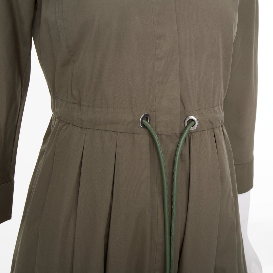MAX MARA brown cotton poplin drawstring waist utility midi shirt dress IT36 XXS