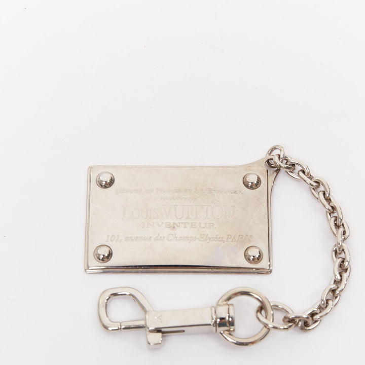 LOUIS VUITTON Inventeur silver tone plate chain keychain bag charm