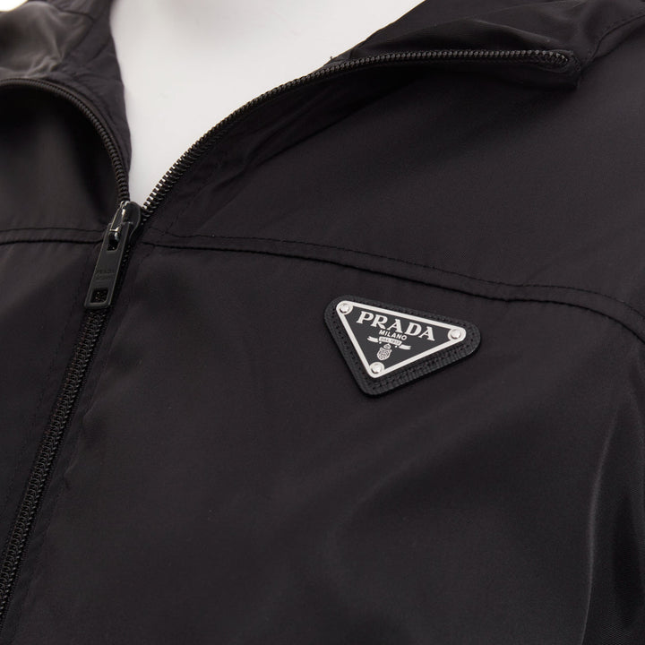 PRADA 2021 wool nylon front silver triangle plague zip up hoodie jacket IT42 M