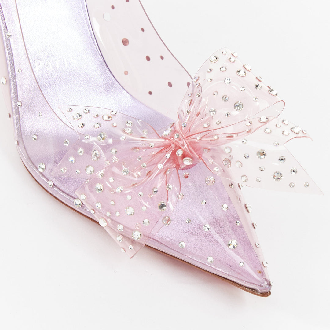 CHRISTIAN LOUBOUTIN Jelly Strass 80 metallic lilac crystal PVC bow pump EU37