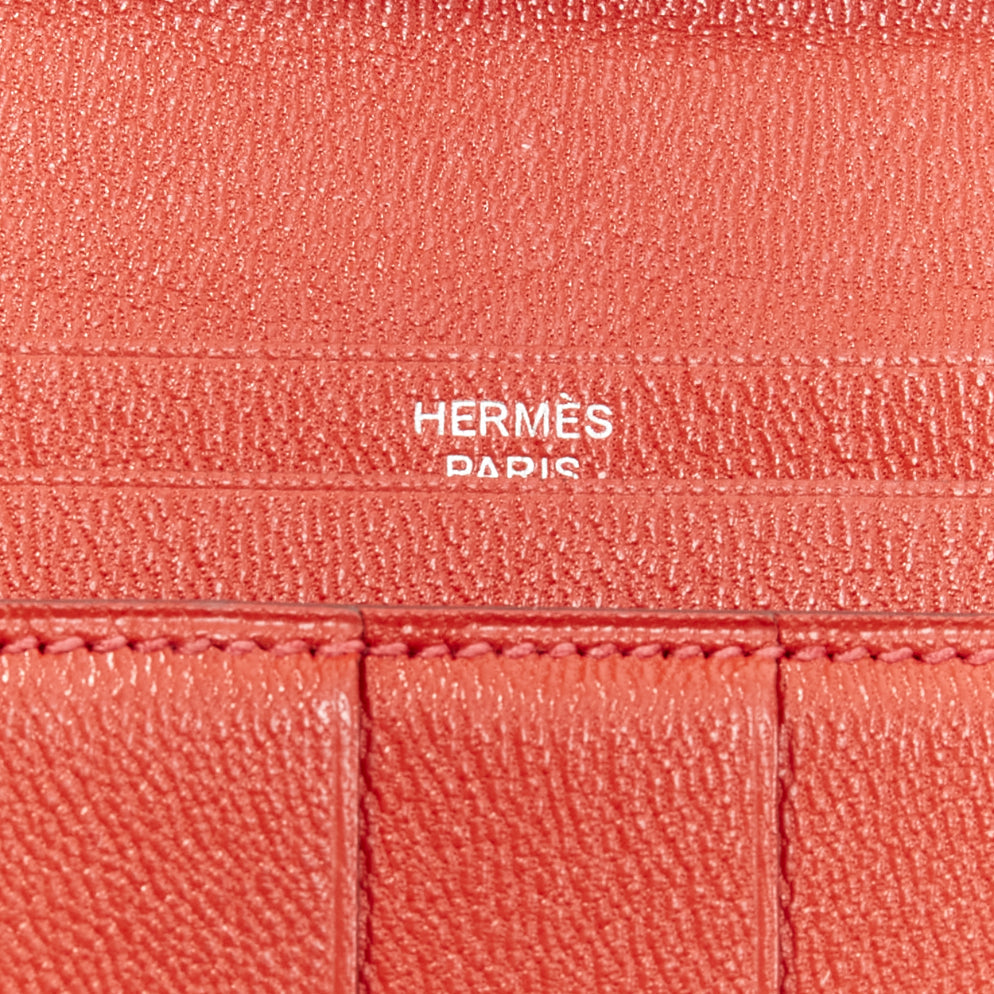 HERMES Bearne red scaled leather silver H logo long wallet