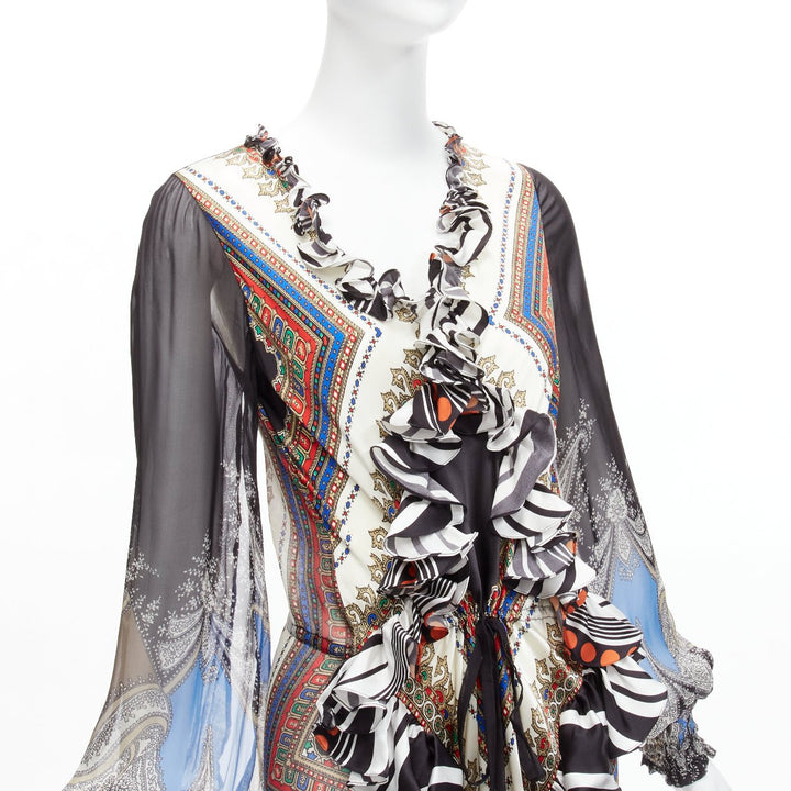 GIVENCHY RICCARDO TISCI 2013 Runway mixed bandana sheer ruffle gown dress FR38 M