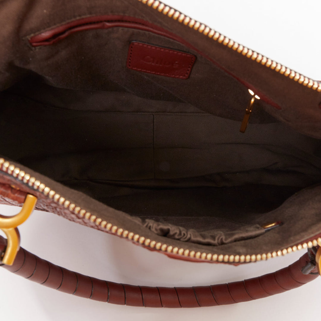 CHLOE Marcie Medium reddish brown snakeskin gold hardware satchel handbag