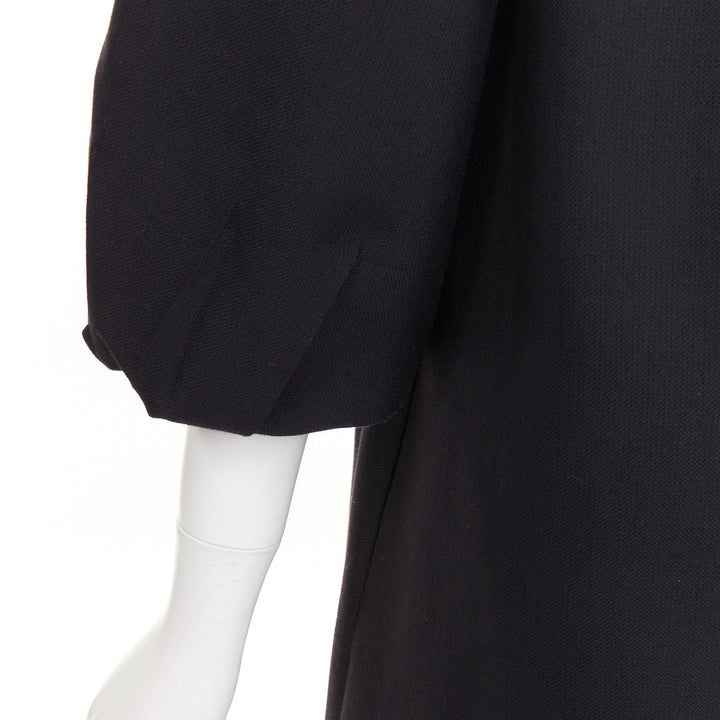 GIAMBATTISTA VALLI black wool puff sleeve flared swing collar long coat IT38 XXS