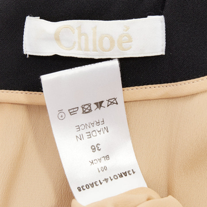 CHLOE black crepe cream silk trim asymmetric ruffle shift dress FR36 S