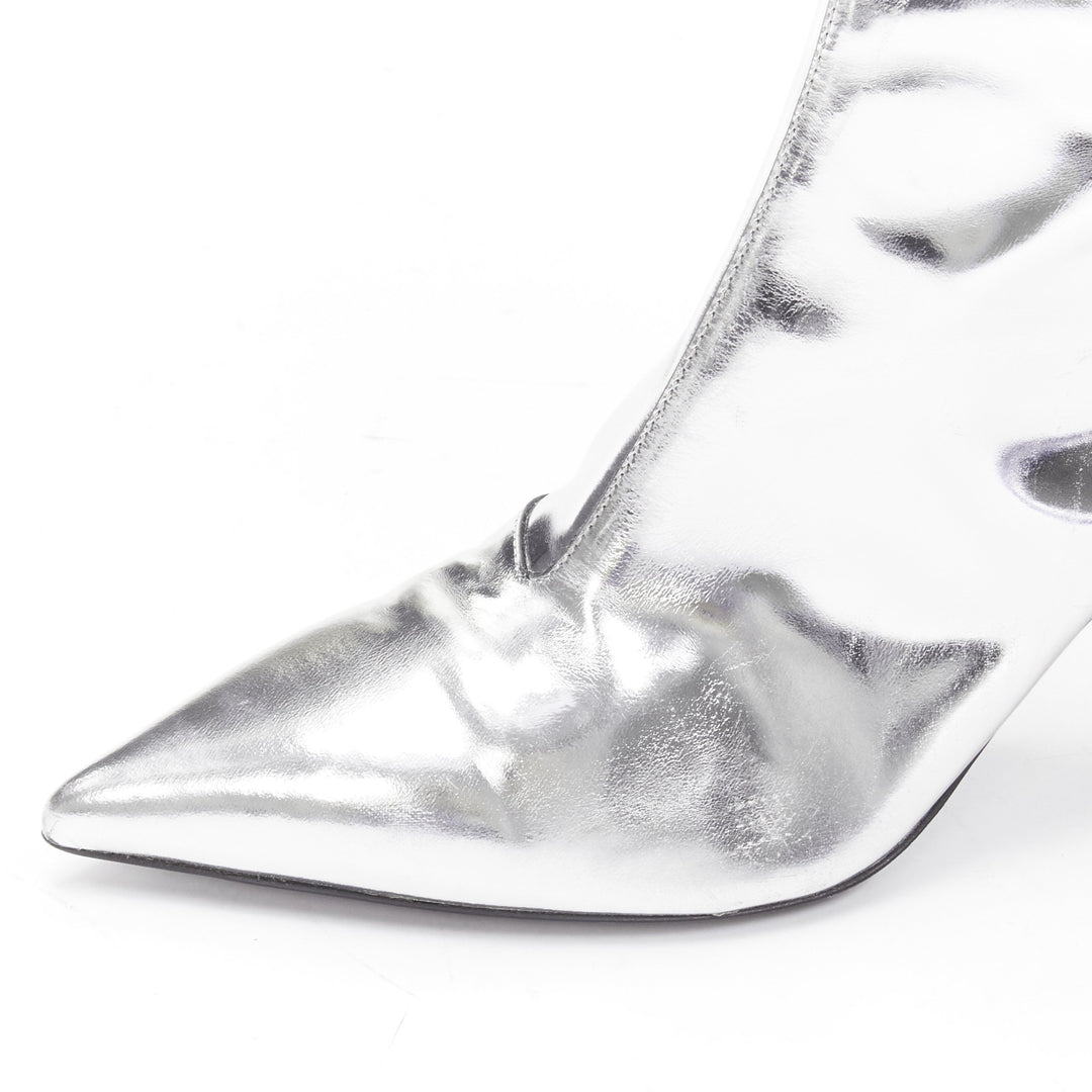 BALENCIAGA Demna silver metallic mirrored leather high ankle boots EU38