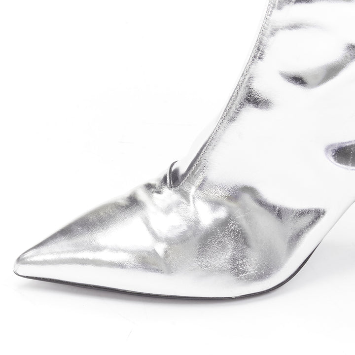 BALENCIAGA Demna silver metallic mirrored leather high ankle boots EU38