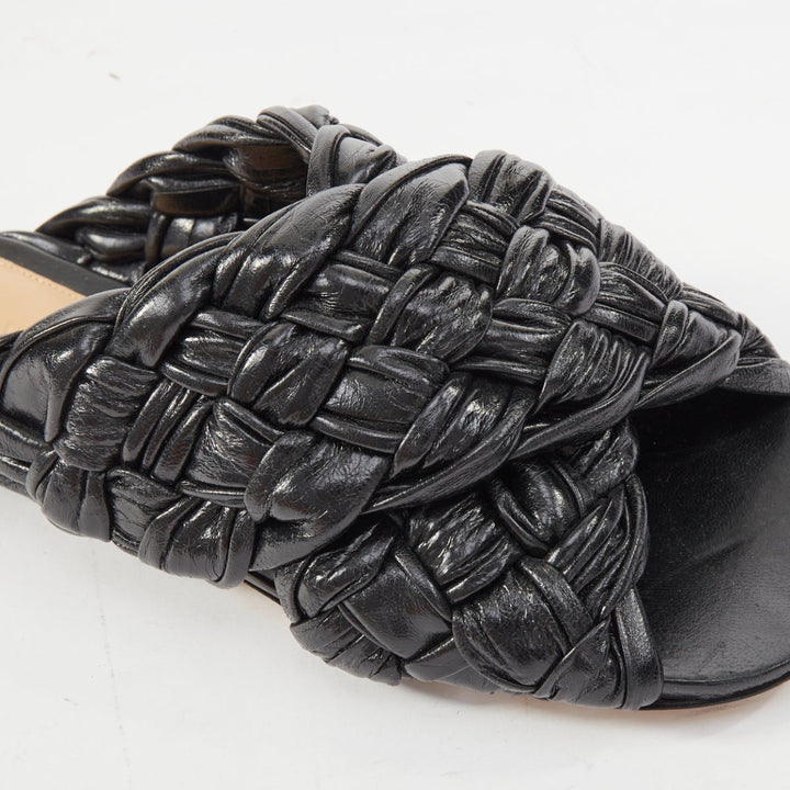BOTTEGA VENETA The Board black woven leather crossover slide sandals EU37