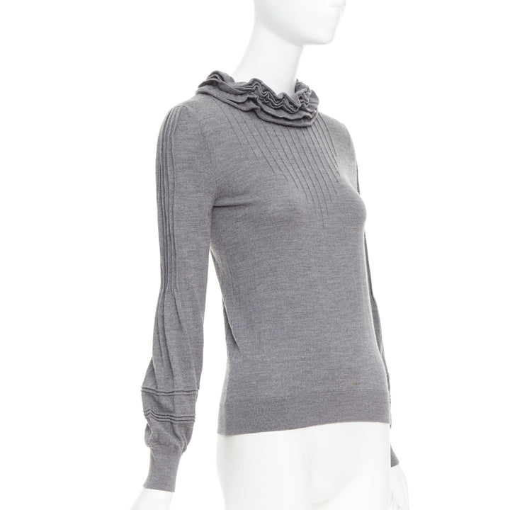 FENDI Vintage grey extrafine wool ruffle collar pleated sweater IT40 S