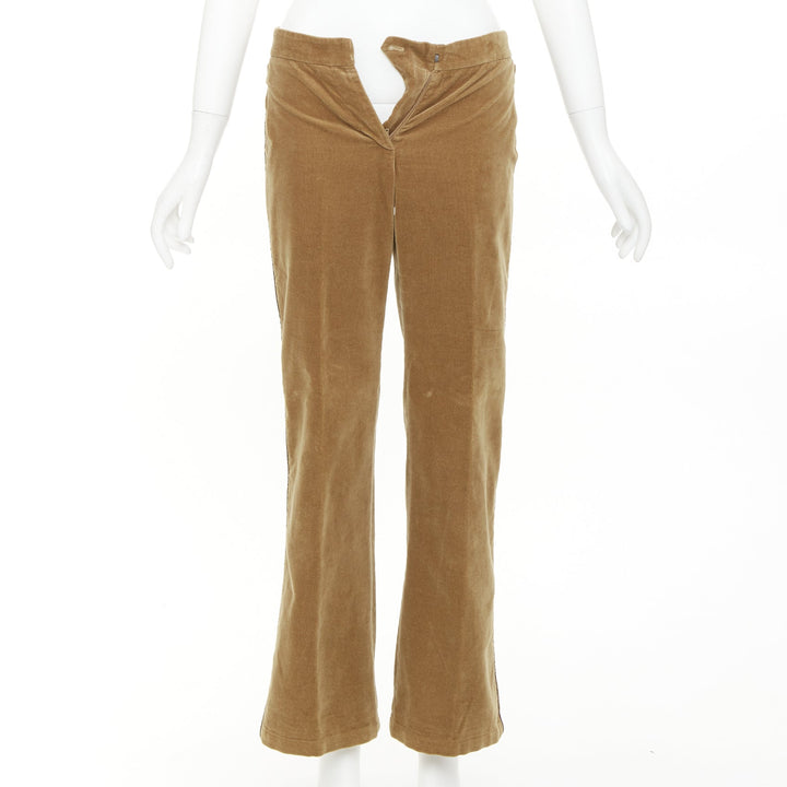 BOTTEGA VENETA tan brown velvet piped side tab pants IT38 XS