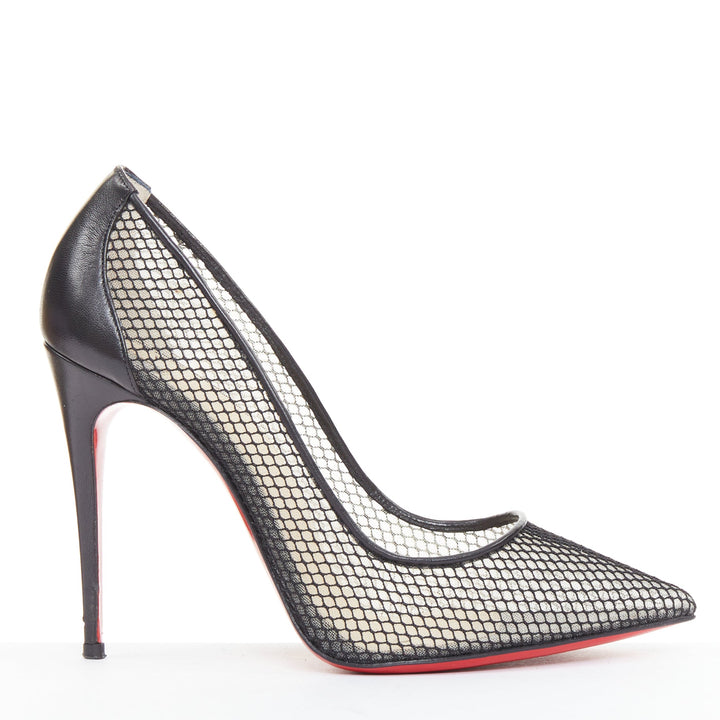 CHRISTIAN LOUBOUTIN Follies Resille 100 Fishnet Pailette black mesh pumps EU37.5