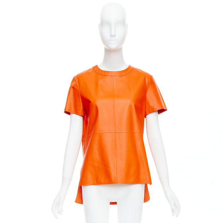 GIVENCHY Riccardo Tisci orange lambskin leather hi-low shirt FR36 S