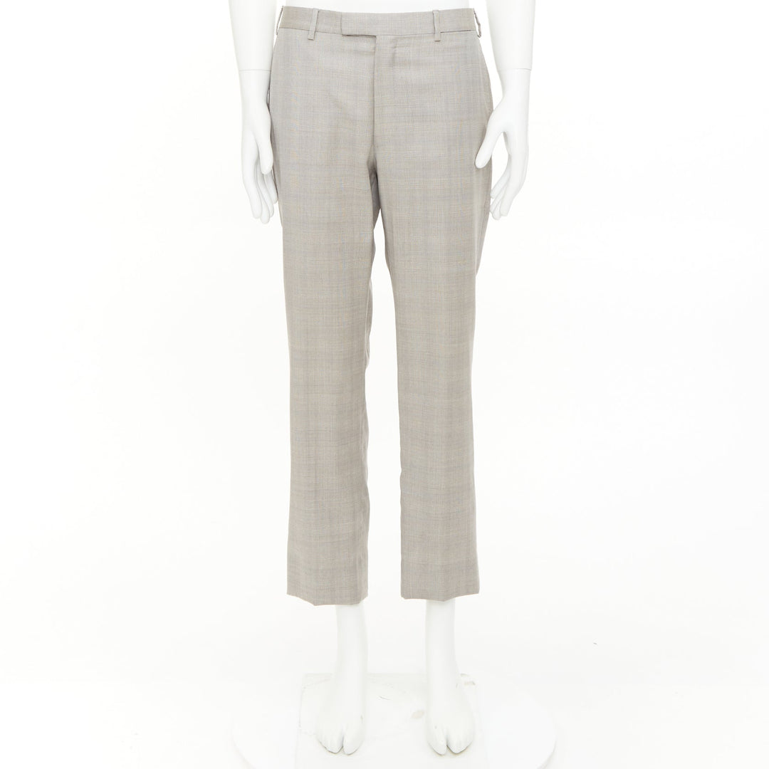 HERMES beige wooly high waisted flat front cropped trousers IT52 XL