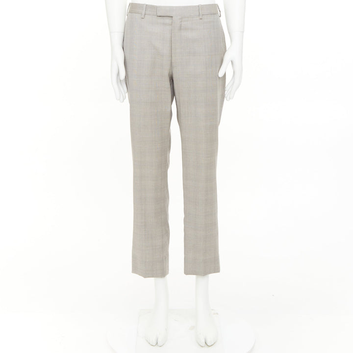 HERMES beige wooly high waisted flat front cropped trousers IT52 XL