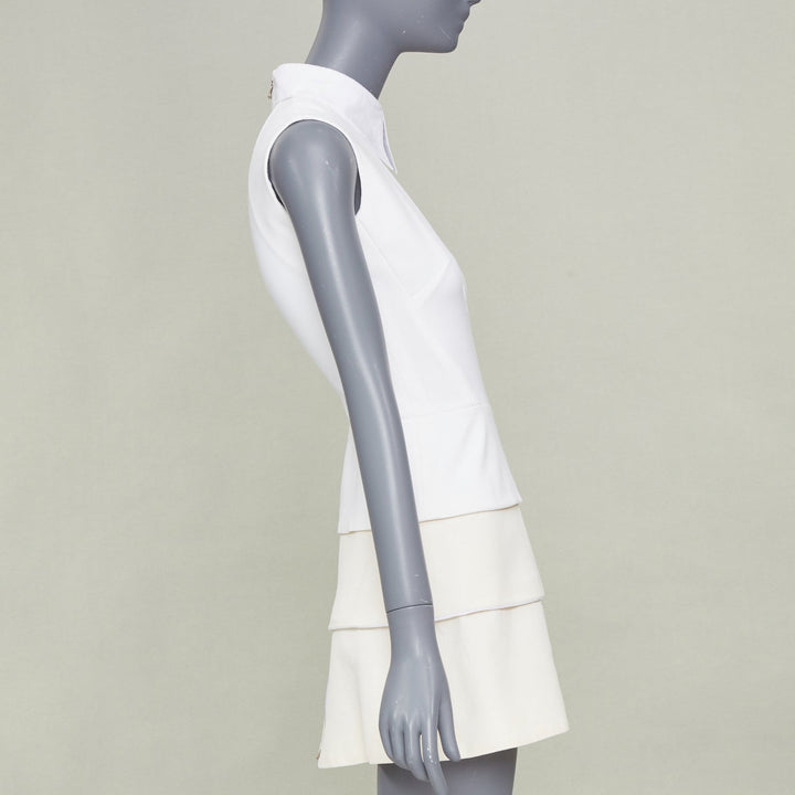 VICTORIA BECKHAM ivory cotton blend lattice bib tiered short mini dress UK6 XS