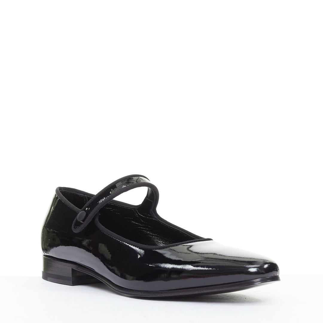 SAINT LAURENT Babies black patent grosgrain trim maryjane flats EU37.5