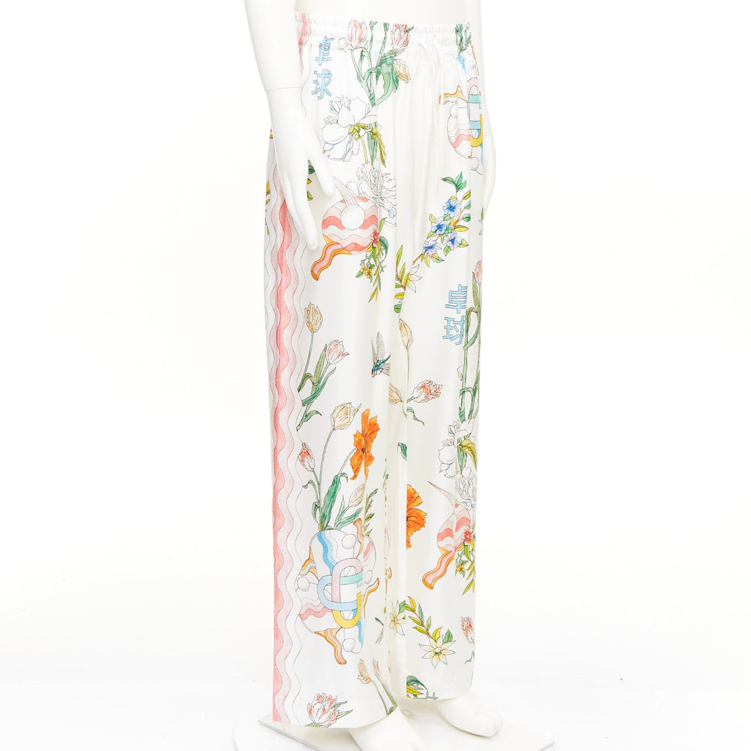 CASABLANCA 2022 Ping Pong Fleurie Jour white silk twill wide pants XXL