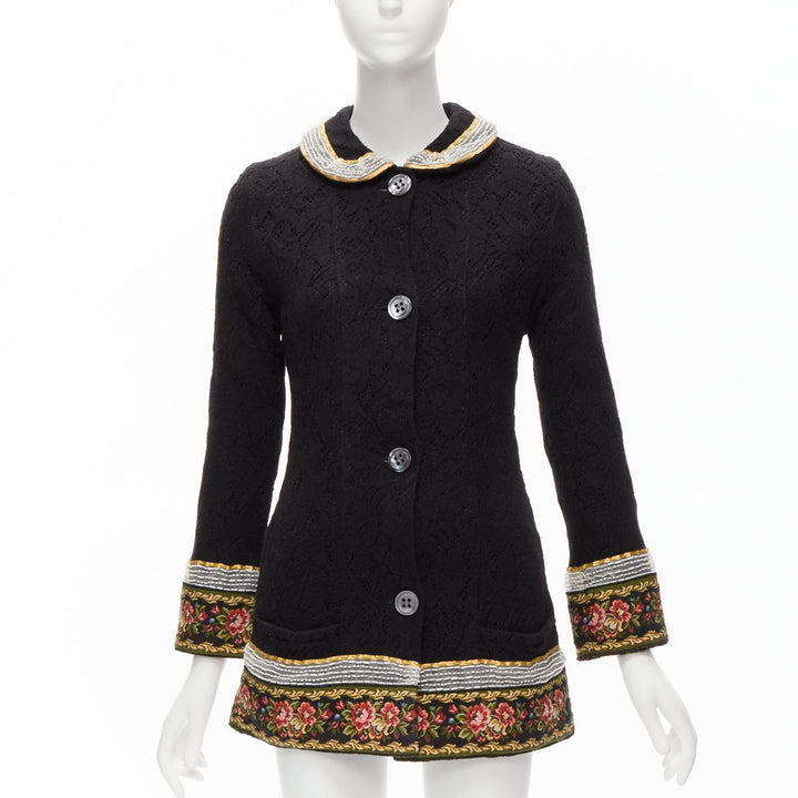 VOYAGE INVEST IN THE ORIGINAL LONDON red green beaded floral black wool coat L