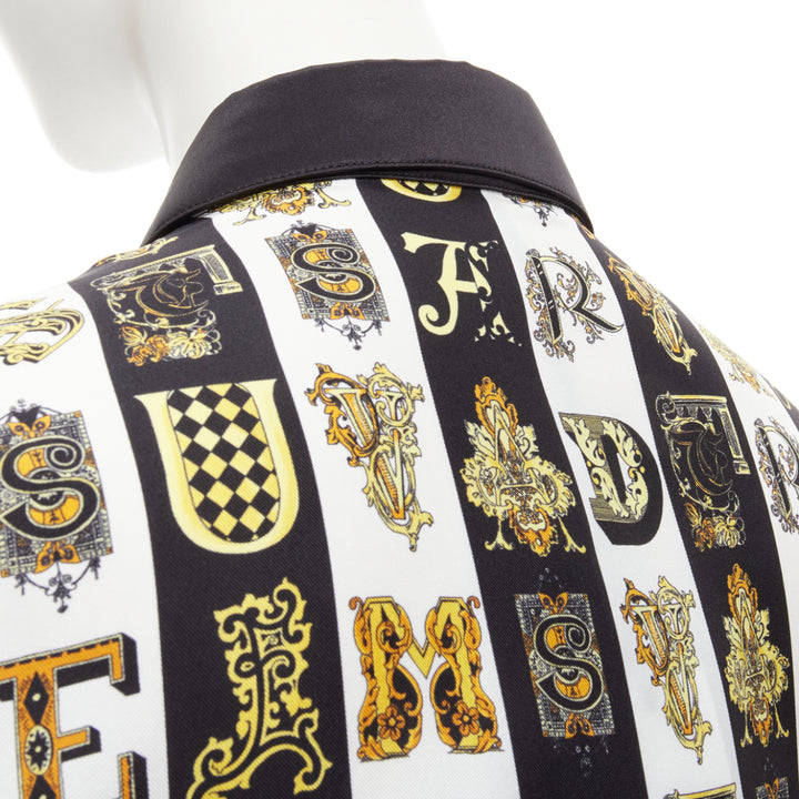 VERSACE Virtus Alphabet black gold Barocco Medusa button silk shirt IT38 XS