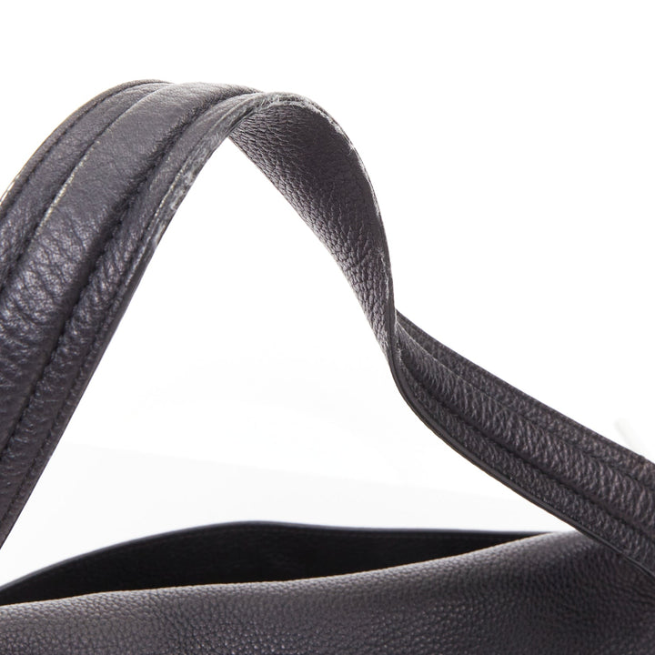 THE ROW Top Handle 14 black pebble leather loop through flap shoulder bag