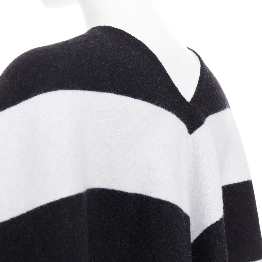 VALENTINO black white stripes logo double layer poncho scarf top