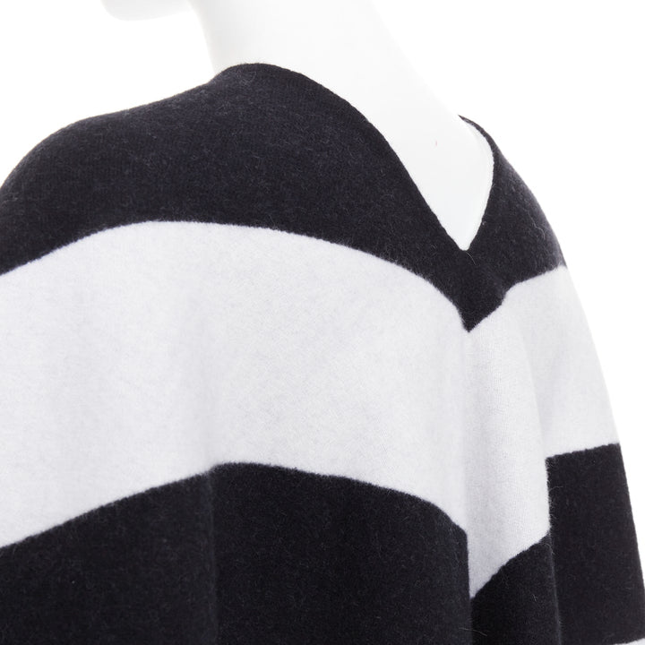 VALENTINO black white stripes logo double layer poncho scarf top