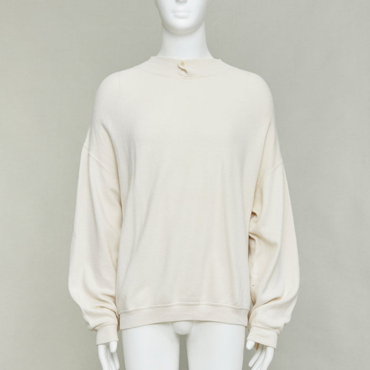 GIORGIO ARMANI cream wool blend button neck long sleeve sweater
