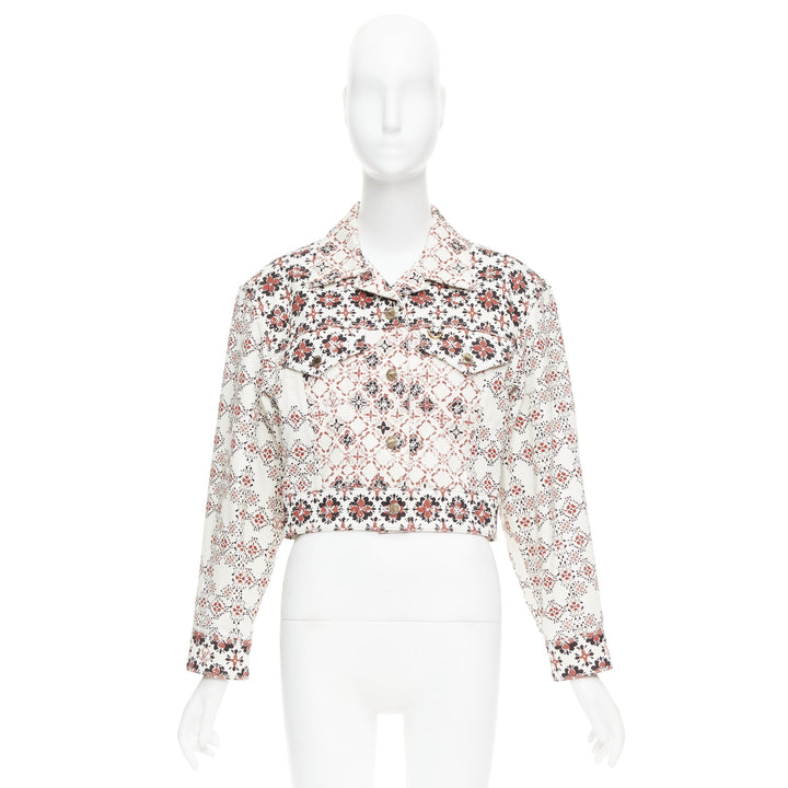 LOUIS VUITTON 2023 Vintage Monogram cream red floral denim crop jacket FR34 XS