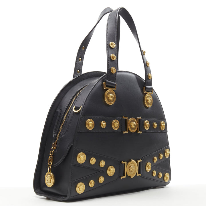 VERSACE 2018 Tribute 1992 gold Medusa stud bondage bowling shoulder bag