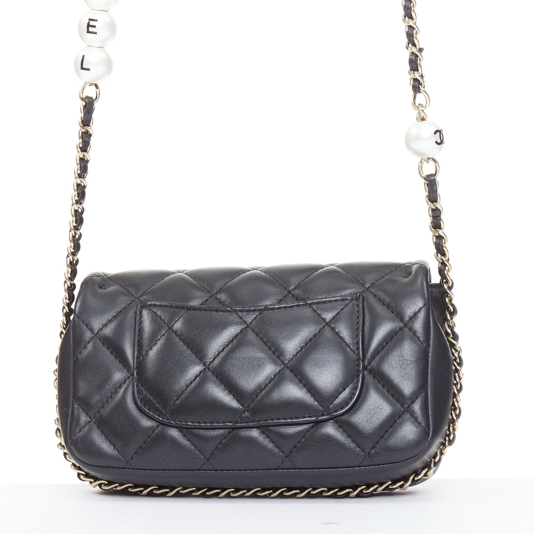 CHANEL 2019 My Precious Pearls Mini Flap Bag black lambskin crossbody bag