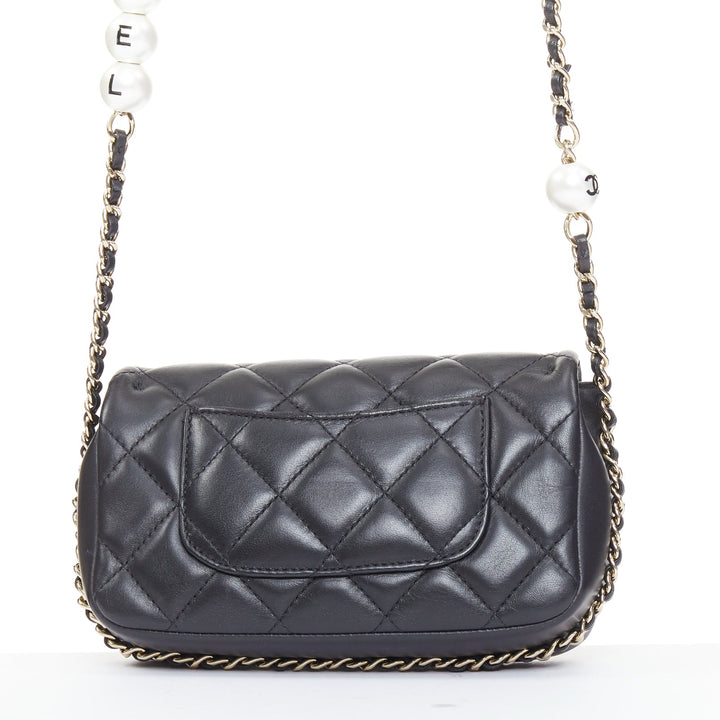 CHANEL 2019 My Precious Pearls Mini Flap Bag black lambskin crossbody bag