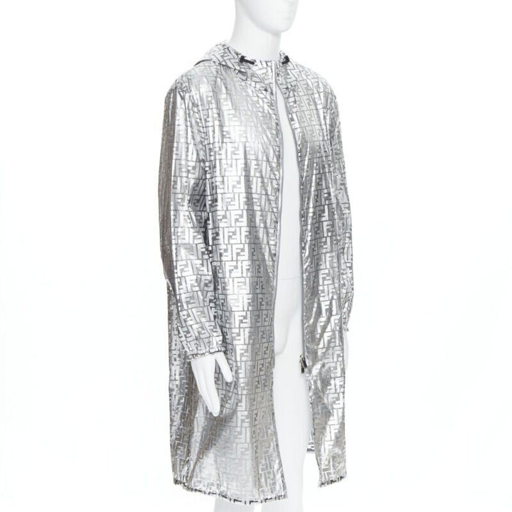 FENDI Nicki Minaj Prints On metallic silver FF Zucca monogram anorak coat L