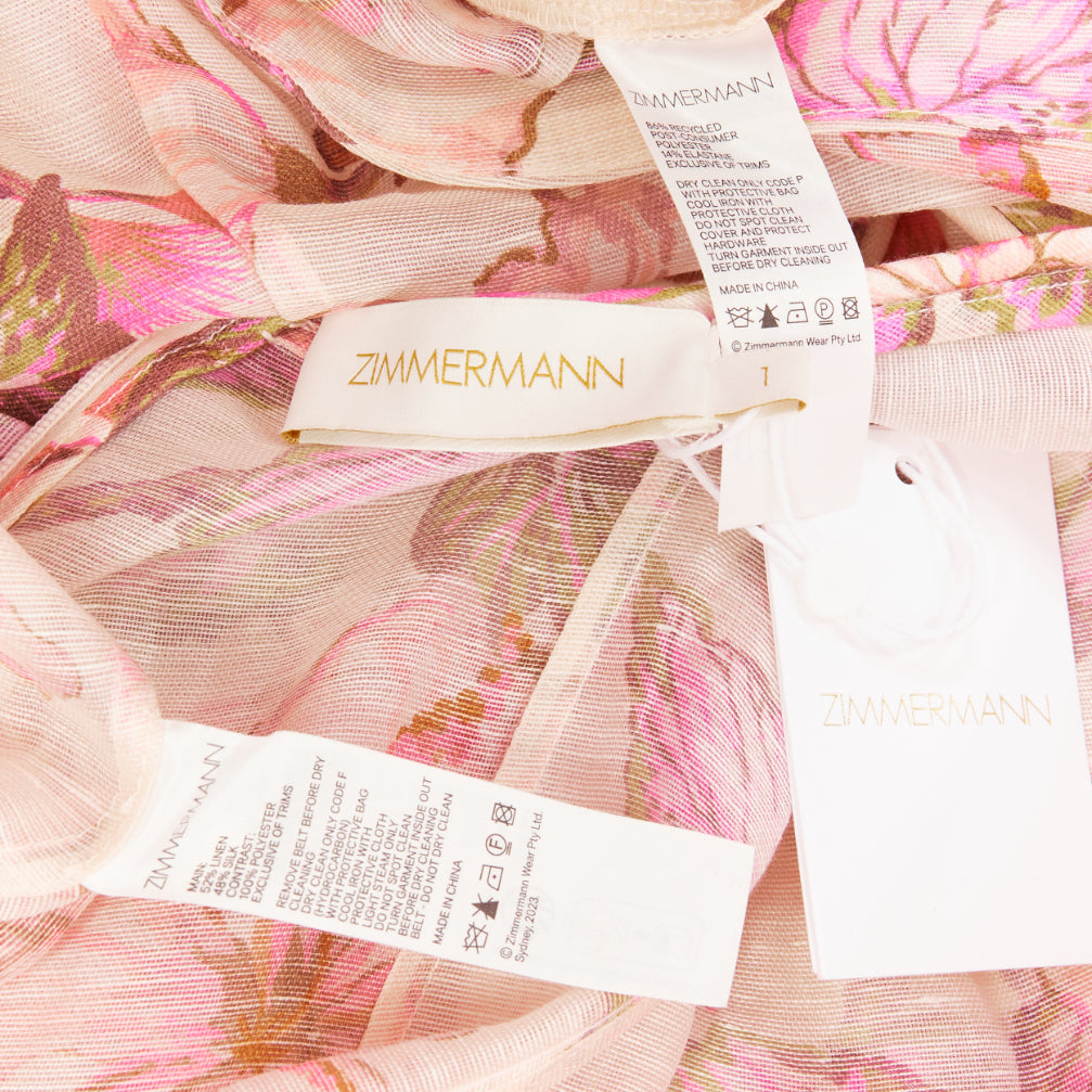 ZIMMERMANN 2024 Runway Matchmaker pink floral linen silk midi dress Size 1 XS-S