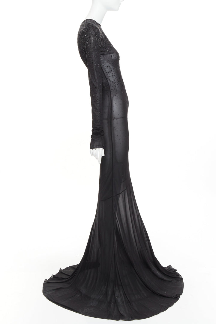 ALEXANDRE VAUTHIER black sheer degrade crystal long sleeve long train gown dress