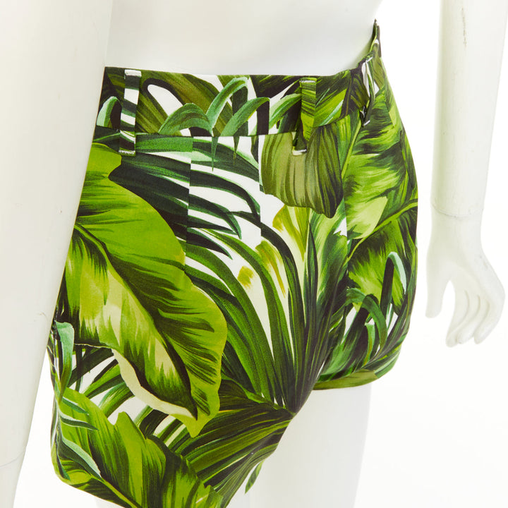 DOLCE GABBANA 2016 Banana Leaf botanical green cotton shorts IT38 XS