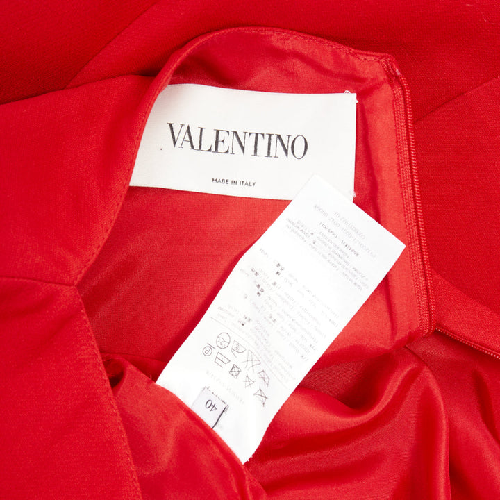 VALENTINO wide V neck structured red wool silk A-line dress IT40 S